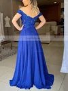 A-line Off-the-shoulder Chiffon Sweep Train Beading Prom Dresses #Favs020106860