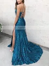 Trumpet/Mermaid Scoop Neck Sequined Sweep Train Split Front Prom Dresses #Favs020106868