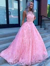 Ball Gown Scoop Neck Tulle Sweep Train Beading Prom Dresses #Favs020106879