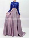 Ball Gown Scalloped Neck Satin Tulle Sweep Train Appliques Lace Prom Dresses #Favs020103307