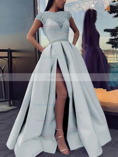 Ball Gown Scoop Neck Satin Sweep Train Beading Prom Dresses #Favs020106885