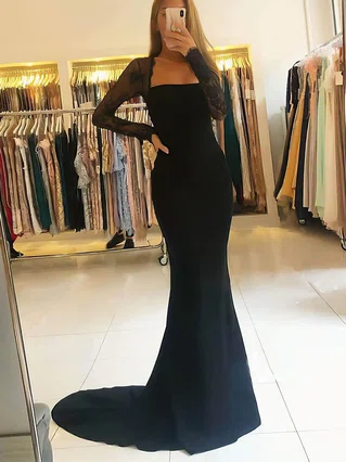 Trumpet/Mermaid Square Neckline Stretch Crepe Sweep Train Beading Prom Dresses #Favs020106905 Trumpet/Mermaid Square Neckline Stretch Crepe Sweep Train Beading Prom Dresses #Favs020106905