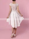 A-line Scoop Neck Satin Asymmetrical Appliques Lace Prom Dresses #Favs020103433