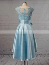 A-line Scoop Neck Satin Asymmetrical Appliques Lace Prom Dresses #Favs020103433