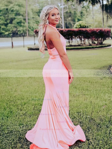 Trumpet/Mermaid Halter Jersey Sweep Train Prom Dresses #Favs020106645