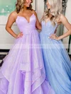 Princess V-neck Glitter Sweep Train Cascading Ruffles Prom Dresses #Favs020106646
