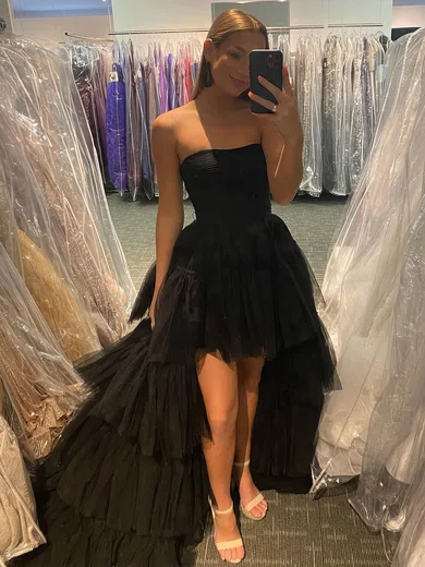 Princess Strapless Tulle Asymmetrical Tiered Prom Dresses #Favs020106693