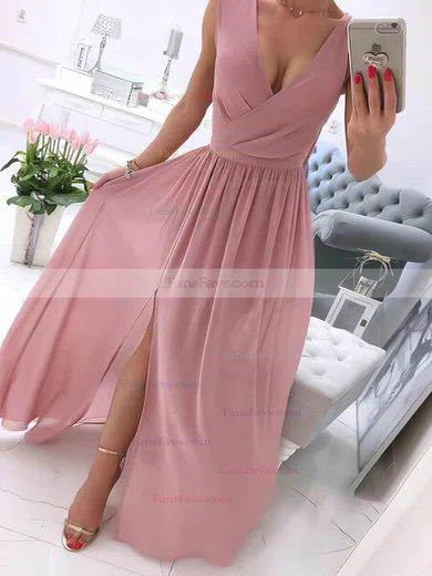 A-line V-neck Chiffon Floor-length Ruffles Prom Dresses #Favs020106708