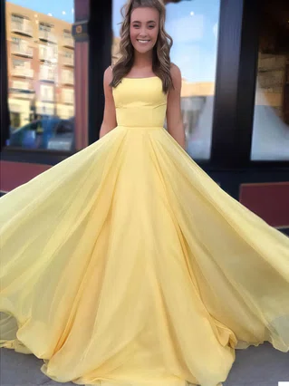 A-line Square Neckline Chiffon Sweep Train Prom Dresses #Favs020106715 A-line Square Neckline Chiffon Sweep Train Prom Dresses #Favs020106715