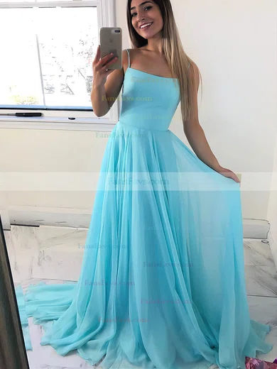 A-line Square Neckline Chiffon Sweep Train Prom Dresses #Favs020106715