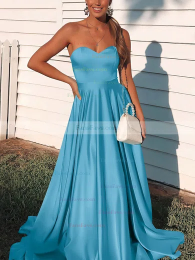 A-line Sweetheart Satin Sweep Train Prom Dresses #Favs020106736
