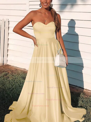 A-line Sweetheart Satin Sweep Train Prom Dresses #Favs020106736