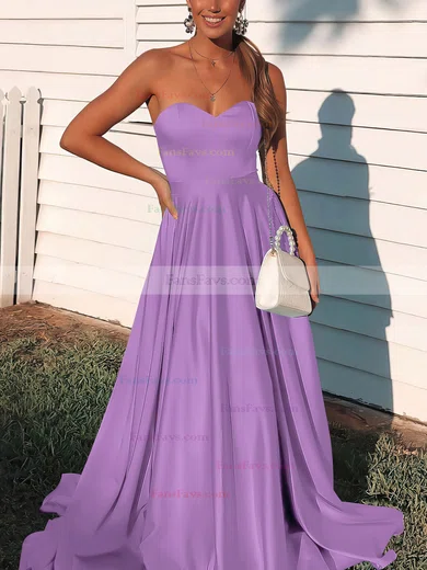 A-line Sweetheart Satin Sweep Train Prom Dresses #Favs020106736