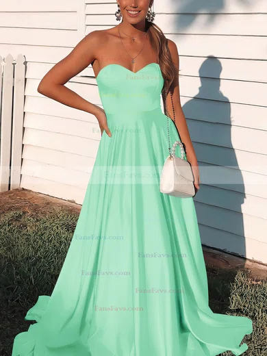 A-line Sweetheart Satin Sweep Train Prom Dresses #Favs020106736