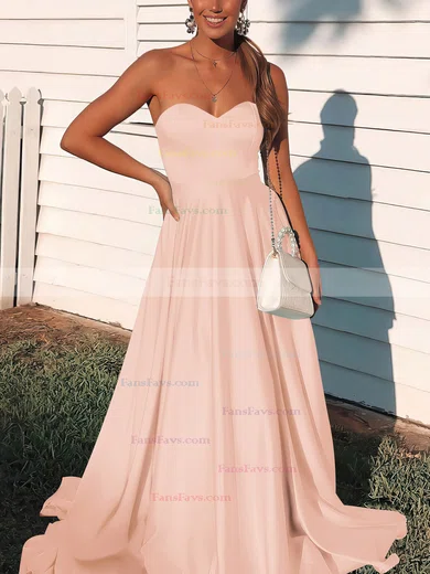 A-line Sweetheart Satin Sweep Train Prom Dresses #Favs020106736