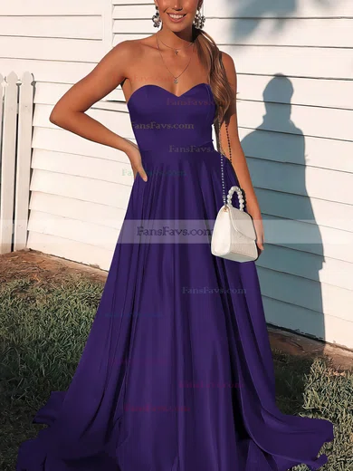 A-line Sweetheart Satin Sweep Train Prom Dresses #Favs020106736