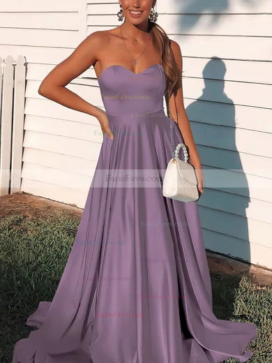 A-line Sweetheart Satin Sweep Train Prom Dresses #Favs020106736