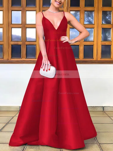 A-line V-neck Satin Floor-length Prom Dresses #Favs020106747