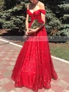A-line Off-the-shoulder Glitter Floor-length Prom Dresses #Favs020106749