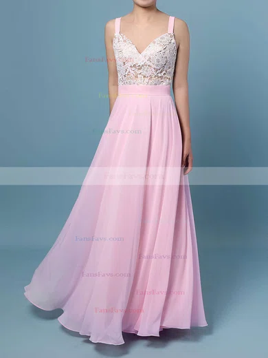 A-line V-neck Chiffon Floor-length Beading Prom Dresses #Favs020103496