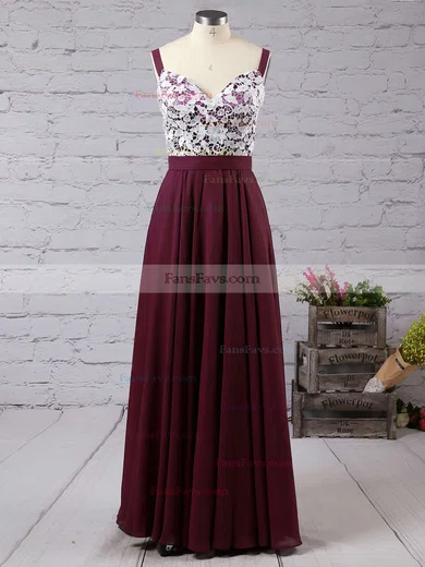 A-line V-neck Chiffon Floor-length Beading Prom Dresses #Favs020103496