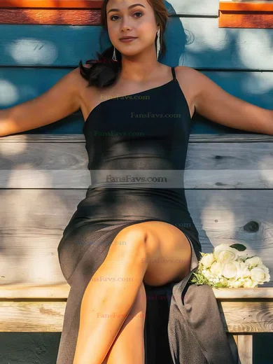 Sheath/Column One Shoulder Jersey Floor-length Split Front Prom Dresses #Favs020106758