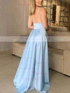 A-line V-neck Silk-like Satin Sweep Train Split Front Prom Dresses #Favs020106773