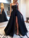 A-line Square Neckline Tulle Sequined Floor-length Beading Prom Dresses #Favs020106784