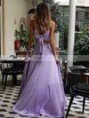 A-line V-neck Silk-like Satin Floor-length Bow Prom Dresses #Favs020106796