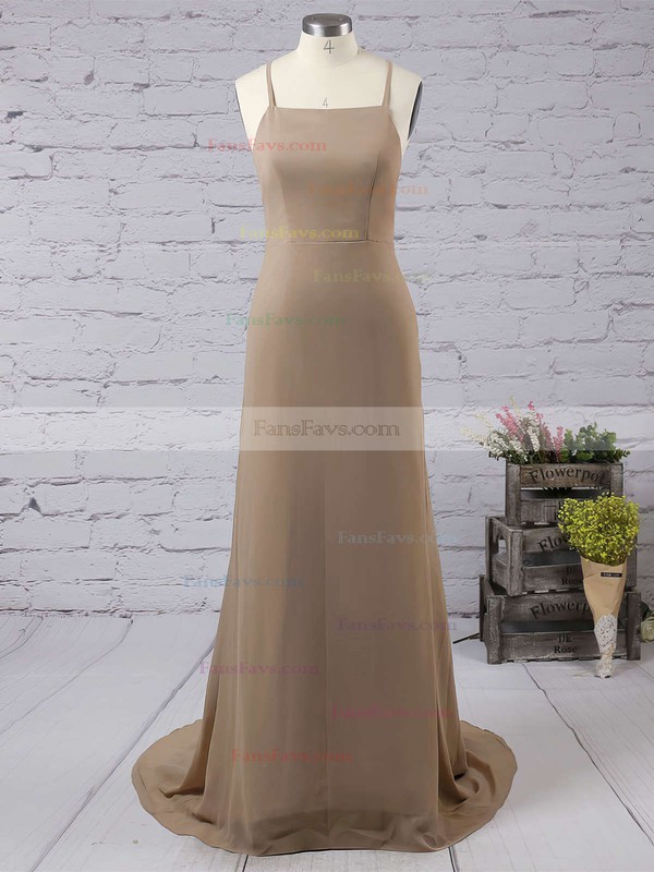 Sheath/Column Square Neckline Chiffon Floor-length Prom Dresses #Favs020103498