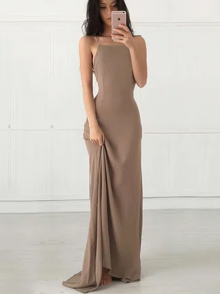 Sheath/Column Square Neckline Chiffon Floor-length Prom Dresses #Favs020103498