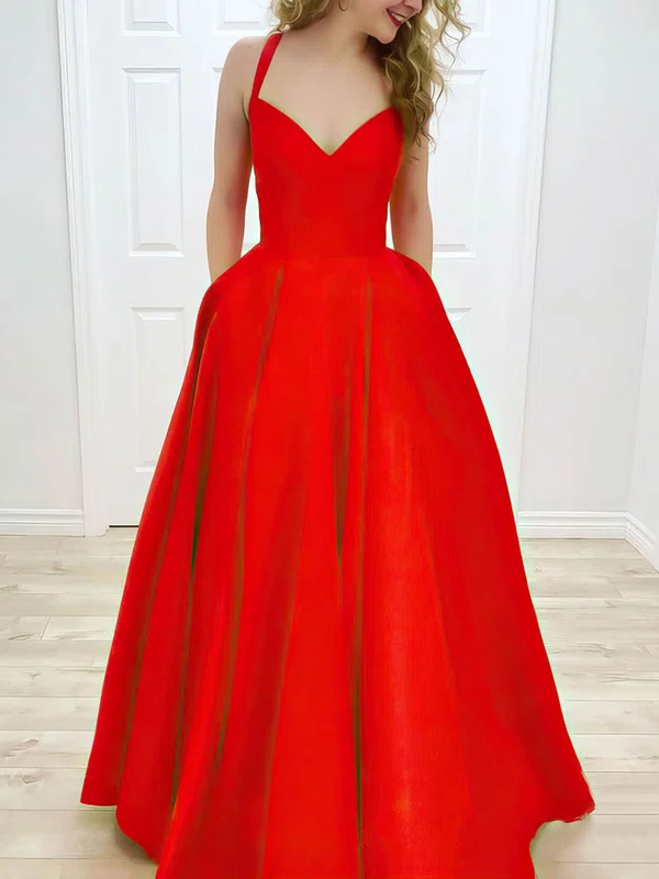 Ball Gown V-neck Satin Floor-length Pockets Prom Dresses #Favs020106807