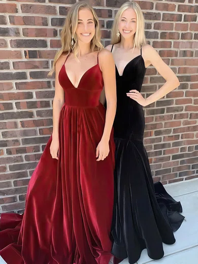Trumpet/Mermaid V-neck Velvet Sweep Train Prom Dresses #Favs020106810
