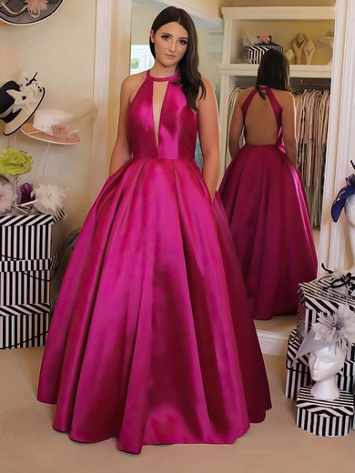 Ball Gown V-neck Satin Floor-length Pockets Prom Dresses #Favs020106815