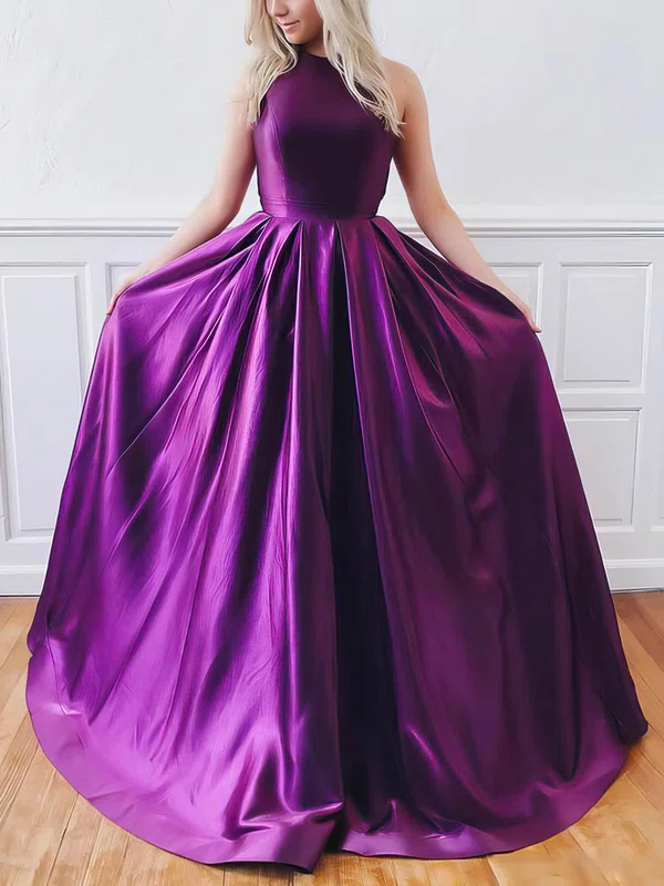 Ball Gown Scoop Neck Satin Sweep Train Prom Dresses #Favs020106824