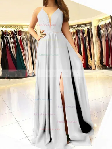 A-line V-neck Chiffon Sweep Train Ruffles Prom Dresses #Favs020106832