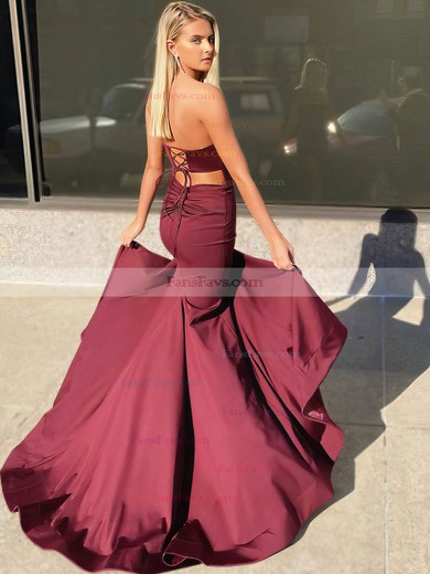 Trumpet/Mermaid Strapless Stretch Crepe Sweep Train Ruffles Prom Dresses #Favs020106833