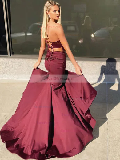 Trumpet/Mermaid Strapless Stretch Crepe Sweep Train Ruffles Prom Dresses #Favs020106833