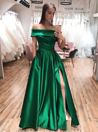 A-line Off-the-shoulder Satin Sweep Train Pockets Prom Dresses #Favs020106851 A-line Off-the-shoulder Satin Sweep Train Pockets Prom Dresses #Favs020106851
