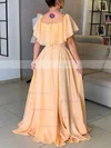 A-line Off-the-shoulder Chiffon Sweep Train Split Front Prom Dresses #Favs020106861