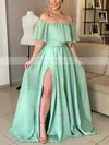 A-line Off-the-shoulder Chiffon Sweep Train Split Front Prom Dresses #Favs020106861