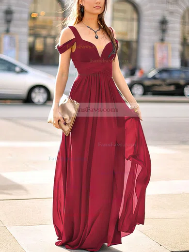 Empire V-neck Chiffon Floor-length Ruffles Prom Dresses #Favs020103506