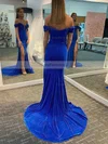 Trumpet/Mermaid Off-the-shoulder Velvet Sweep Train Split Front Prom Dresses #Favs020106867