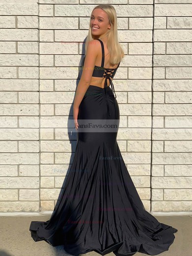 Trumpet/Mermaid Square Neckline Jersey Sweep Train Ruffles Prom Dresses #Favs020106873