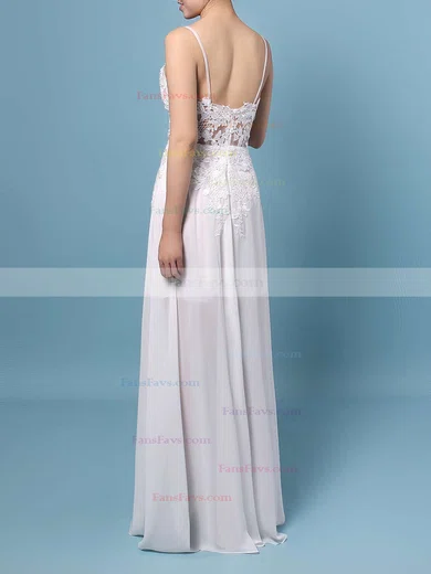 A-line V-neck Chiffon Floor-length Appliques Lace Prom Dresses #Favs020103508