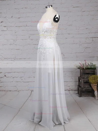 A-line V-neck Chiffon Floor-length Appliques Lace Prom Dresses #Favs020103508