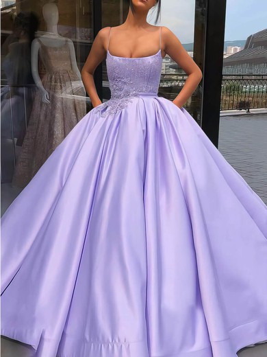 Ball Gown Square Neckline Satin Floor-length Beading Prom Dresses #Favs020106929