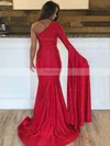 Trumpet/Mermaid One Shoulder Stretch Crepe Sweep Train Prom Dresses #Favs020106931