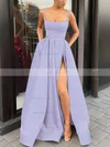 A-line Square Neckline Satin Sweep Train Sashes / Ribbons Prom Dresses #Favs020106933