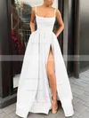 A-line Square Neckline Satin Sweep Train Sashes / Ribbons Prom Dresses #Favs020106933